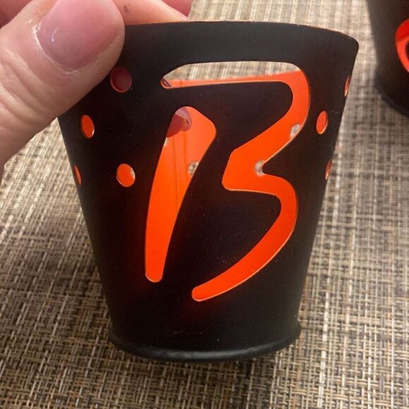 Halloween Set of 3 Metal Hallmark BOO Tea Light Candle Holders Orange and Black - Picture 4 of 7